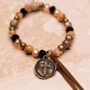 Beaded Fringe Bracelet-Brn